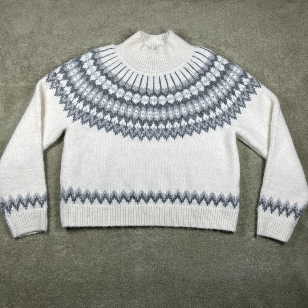 Gap Womens Fair Isle Mockneck Sweater White Alpaca Blend Med Soft Cozy Ski